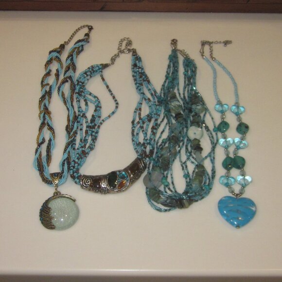 Ocean Blue Seed Bead Necklace Bundle - Picture 1 of 3